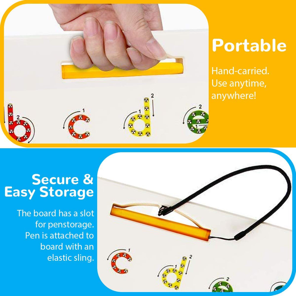 CozyBomB color recognition with magnetic letters supports early literacy during at-home play.