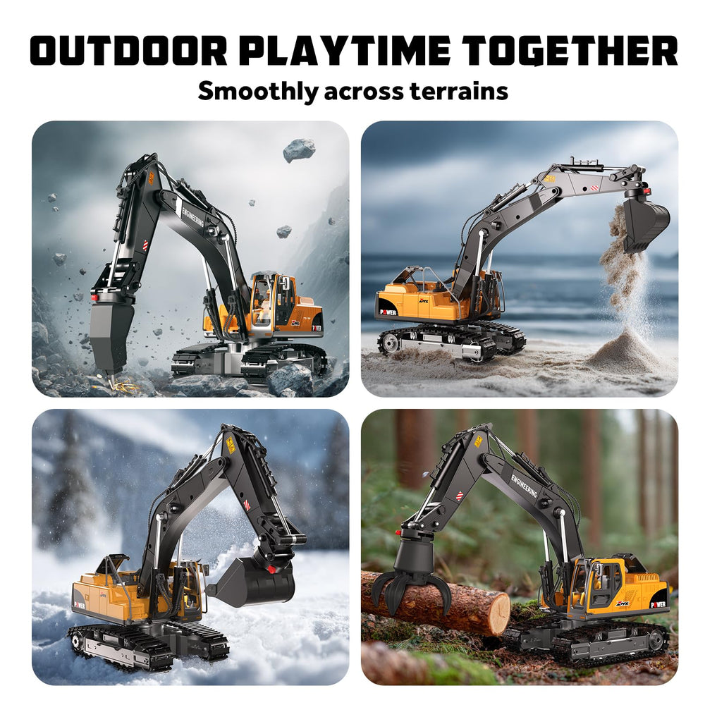 CozyBomB RC excavator remote joysticks provide precise control for accurate operations.