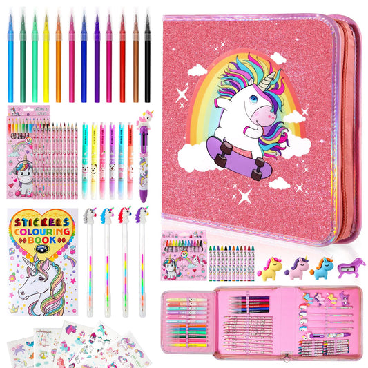 CozyJoyz Unicorn Washable Marker Set packaging in pink, easy storage for kids.