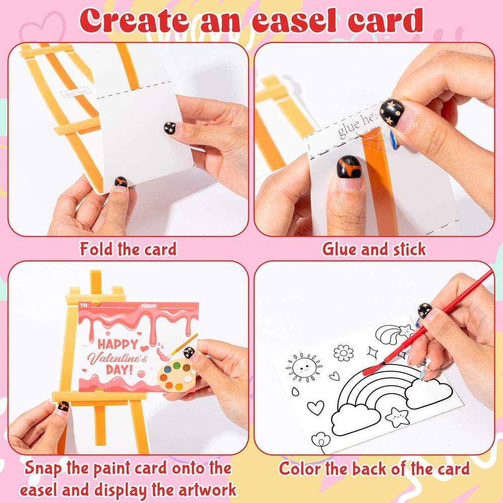 CPicdn Valentine painting cards laid out for kid-friendly art activities and gifting