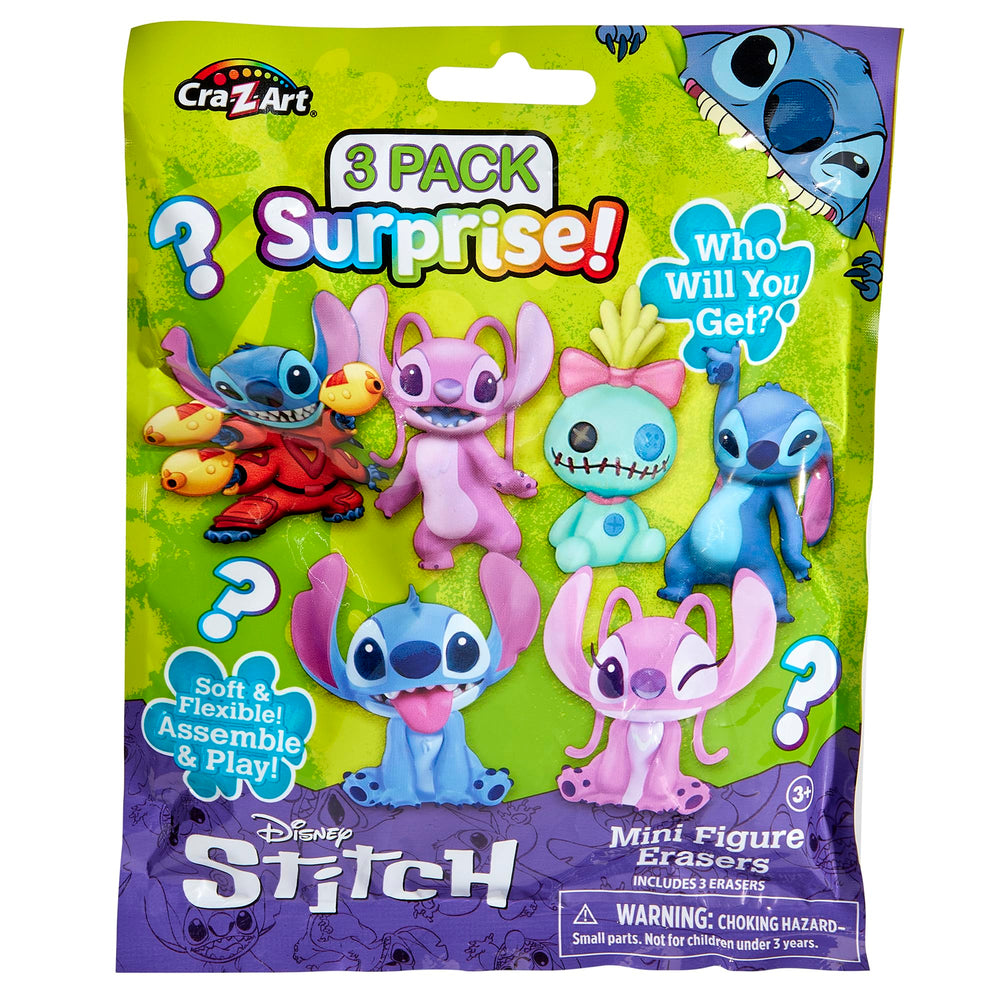 Cra-Z-Art Stitch Surprise 3 Pack erasers—three assembleable figures for classroom fun.