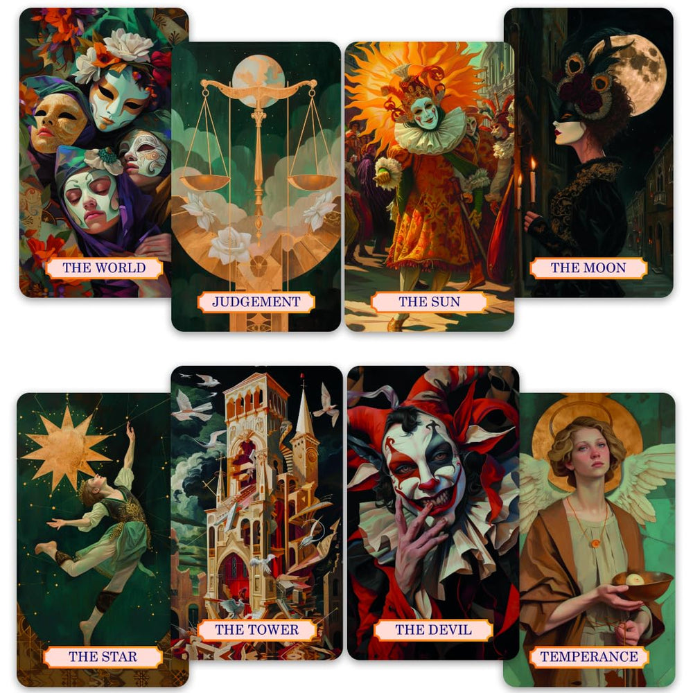 Crafterian Golden Masquerade deck 78 cards with rich artwork for intuitive readings