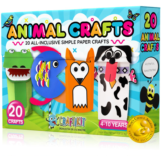Craftikit 20-animal-crafts box organized for mess-free creativity