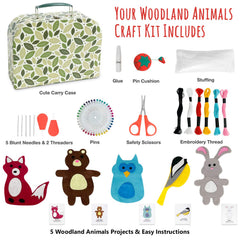 Young creators proudly display finished CraftLab woodland animal crafts.