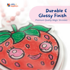 Crafty Happittoys shrinking art set bake step shows quick, mess-free shrinking.