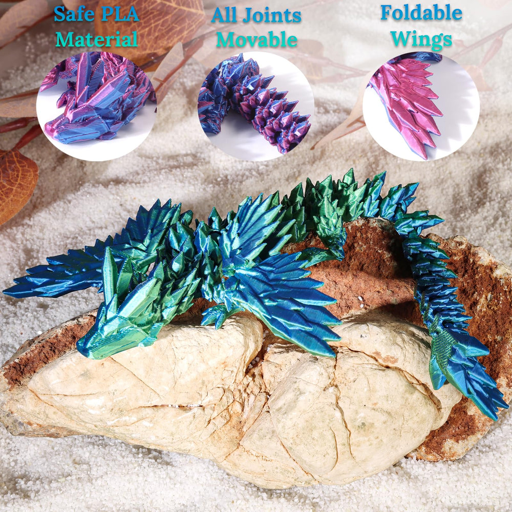 Cranado dragon with 36 movable joints enables versatile posing on shelves.