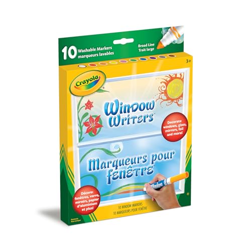 Crayola window markers on glass show vivid colors and easy cleanup.