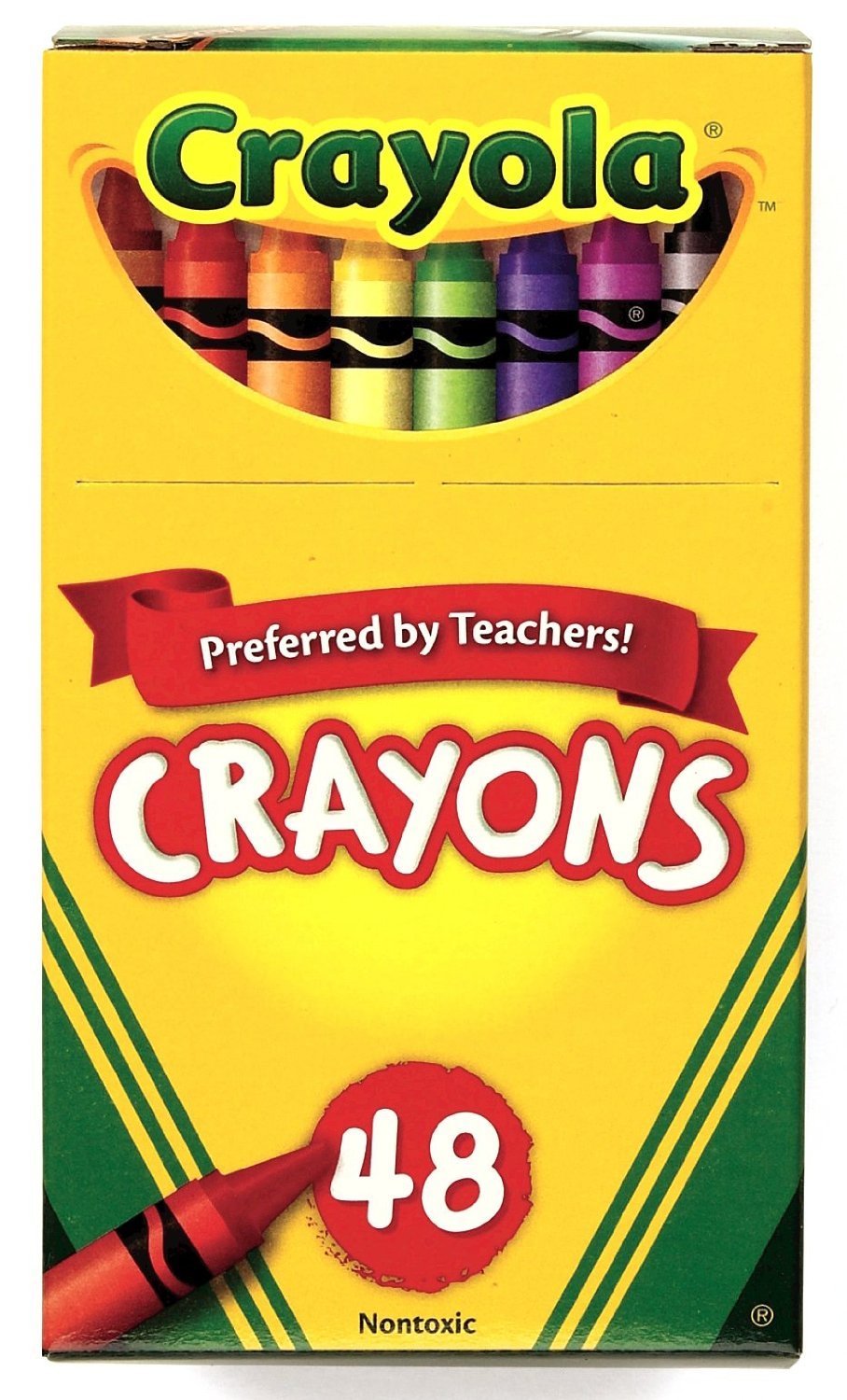 Crayola 48ct crayons pack 2, side view, easy grip and reliable color consistency.