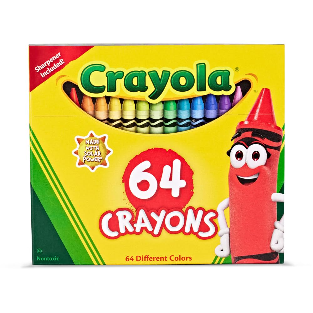 Crayola 64 Crayons Box top view showing organized storage for quick art sessions.
