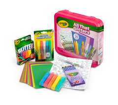 Crayola All That Glitters Art Case open with glitter supplies ready for creative play.