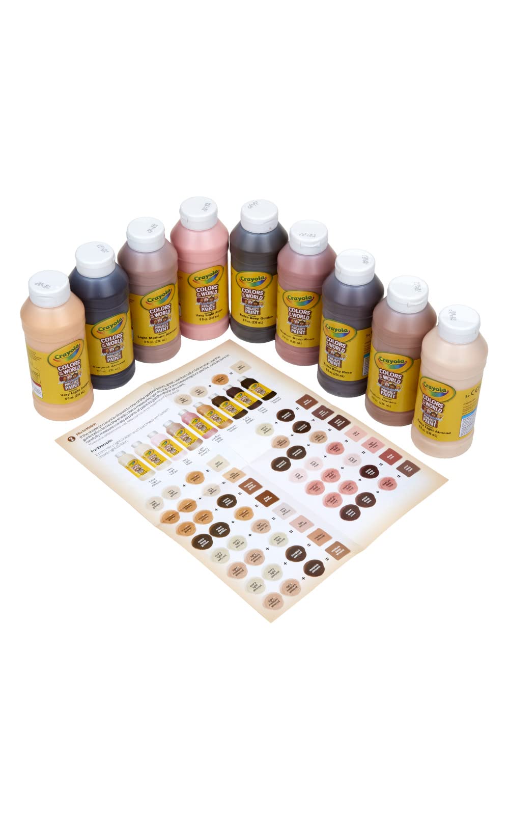 Crayola Colors of the World label on the 8oz bottle helps organize color choices for lessons.