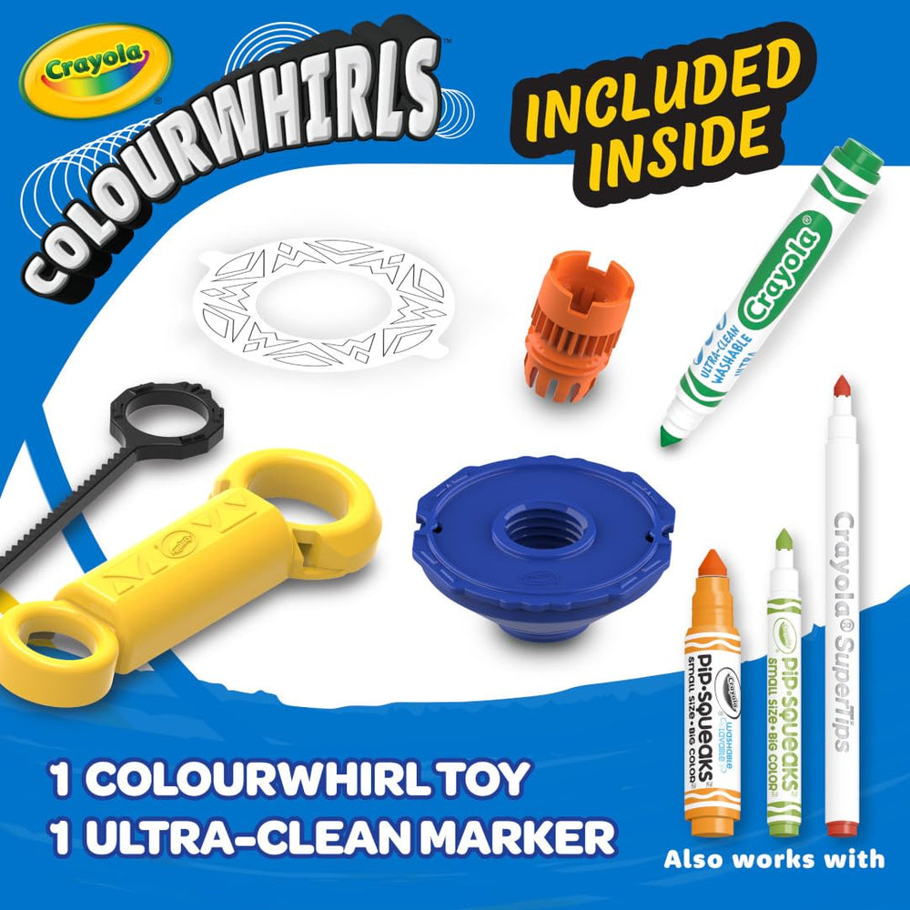 Crayola Colourwhirls rip cord ready for quick launches and color bursts.