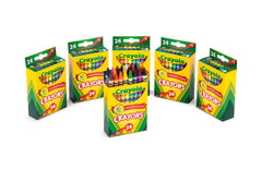 Crayola 24-color assortment swatches showcase vibrant hues for art.