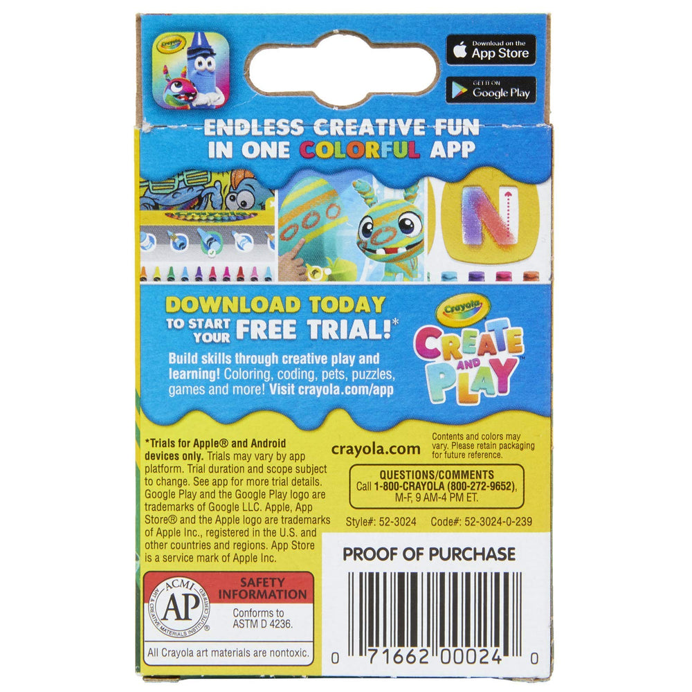 Crayola Crayons 24 colors packaging side view four packs for easy selection