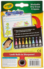 Crayola Dry-Erase Bright Crayons on board showing the E-Z Erase Cloth for quick cleanup