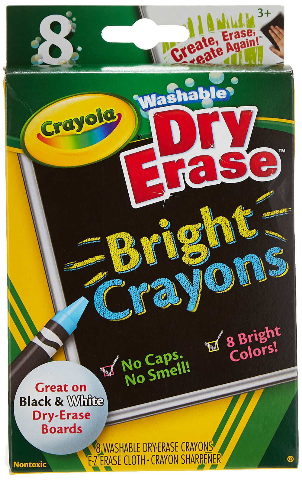 Crayola Dry-Erase Bright Crayons in packaging with vibrant colors for wipe-clean surfaces