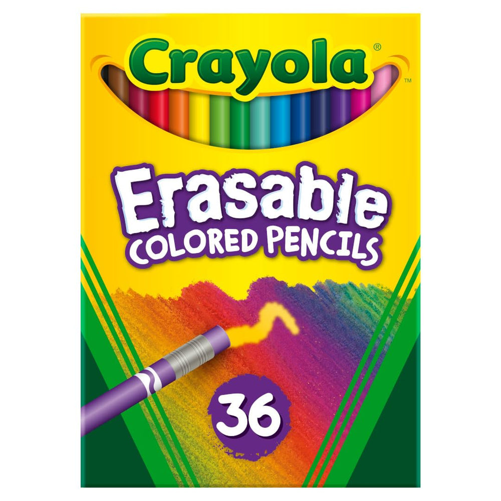 Crayola Erasable Colored Pencils 36ct in a resealable box for organized art sessions.