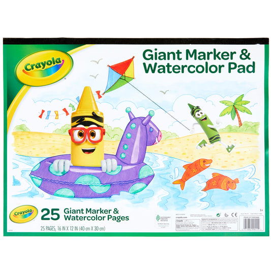 Crayola giant marker and watercolor pad with open pages for bold art ideas.