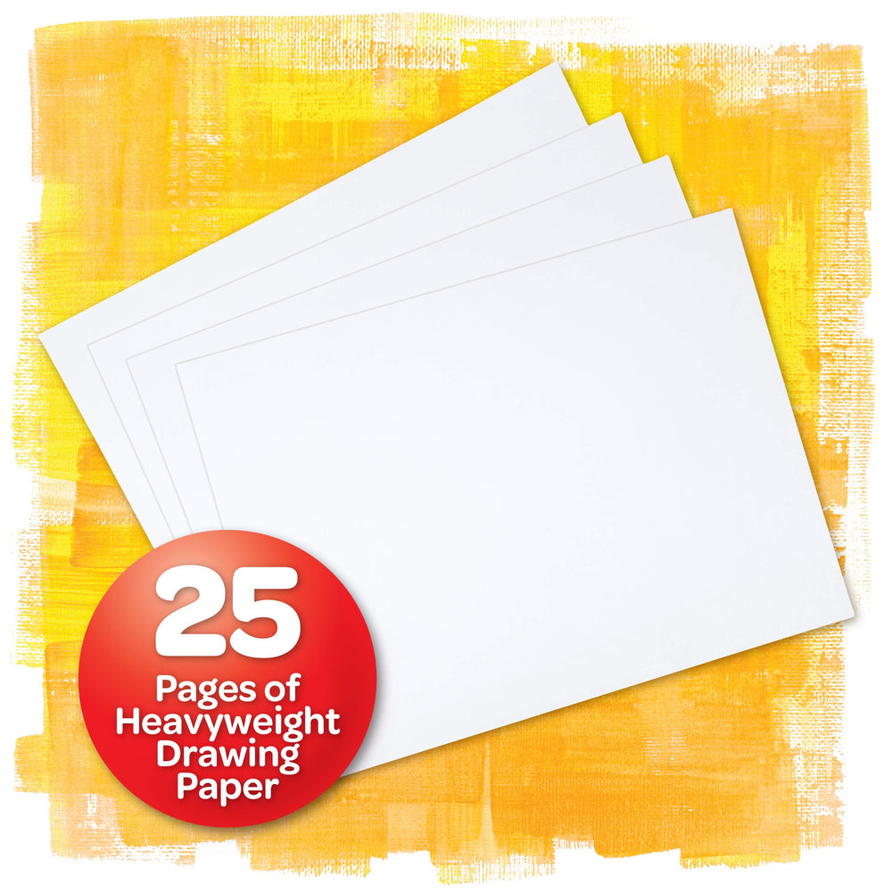 Crayola pad thick paper resists paint and ink for mess-free play.