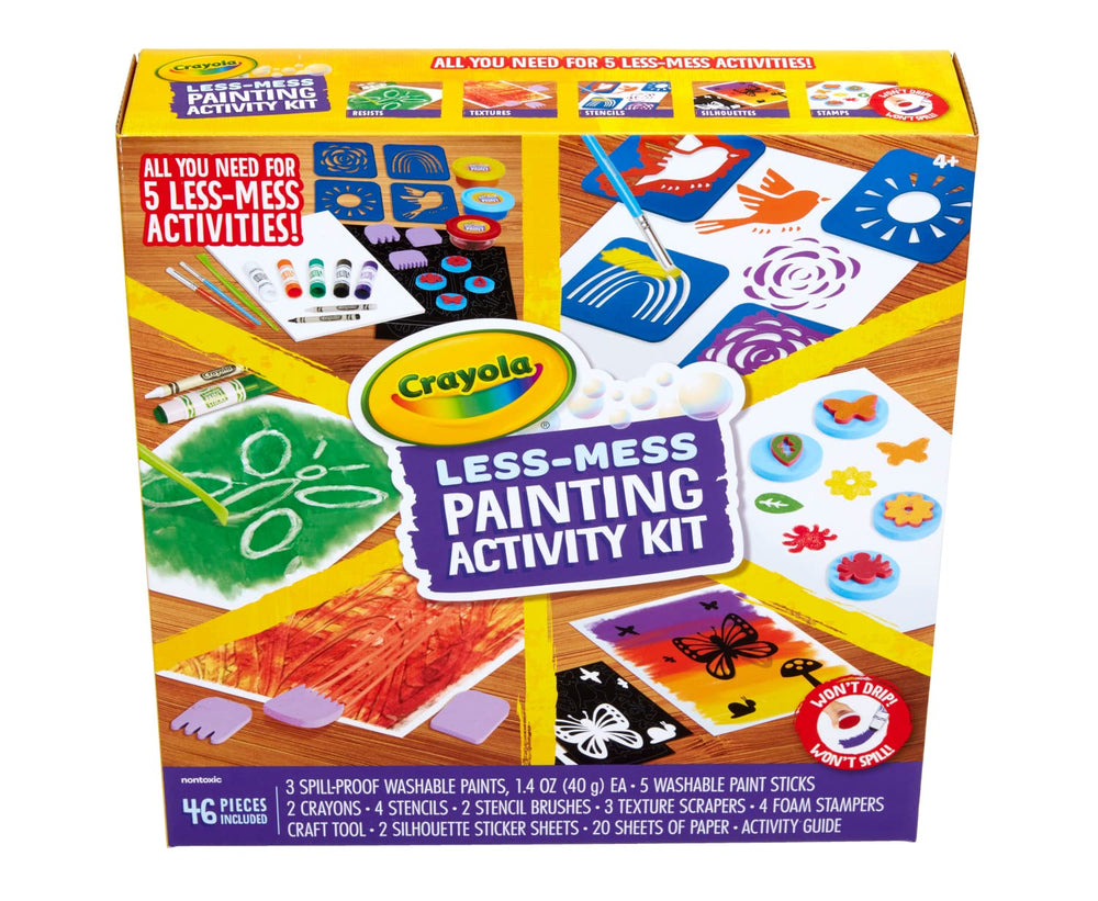 Crayola Less Mess Spill-Proof Paints reduce spills during kid painting.