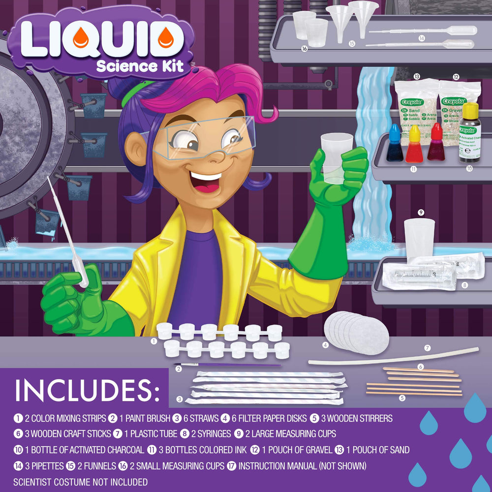 Child performs Crayola liquid science experiment with focus and curiosity.