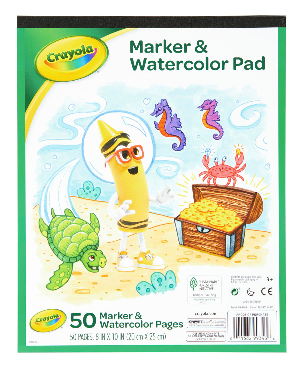 Crayola Marker Watercolor Pad cover page showing 50 sheets for budding artists