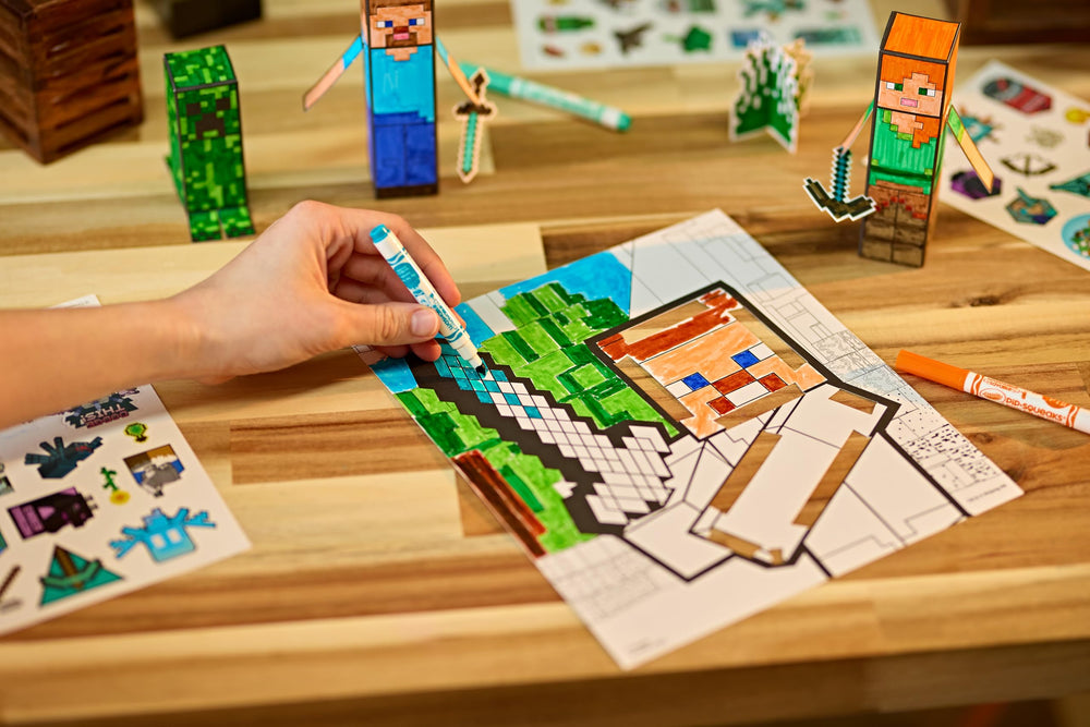 Crayola Minecraft POPs 3D art kit tape sheet helps secure builds.