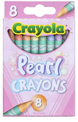 Crayola Pearl Crayons 8-pack in an easy-access outer box for storage and portability.