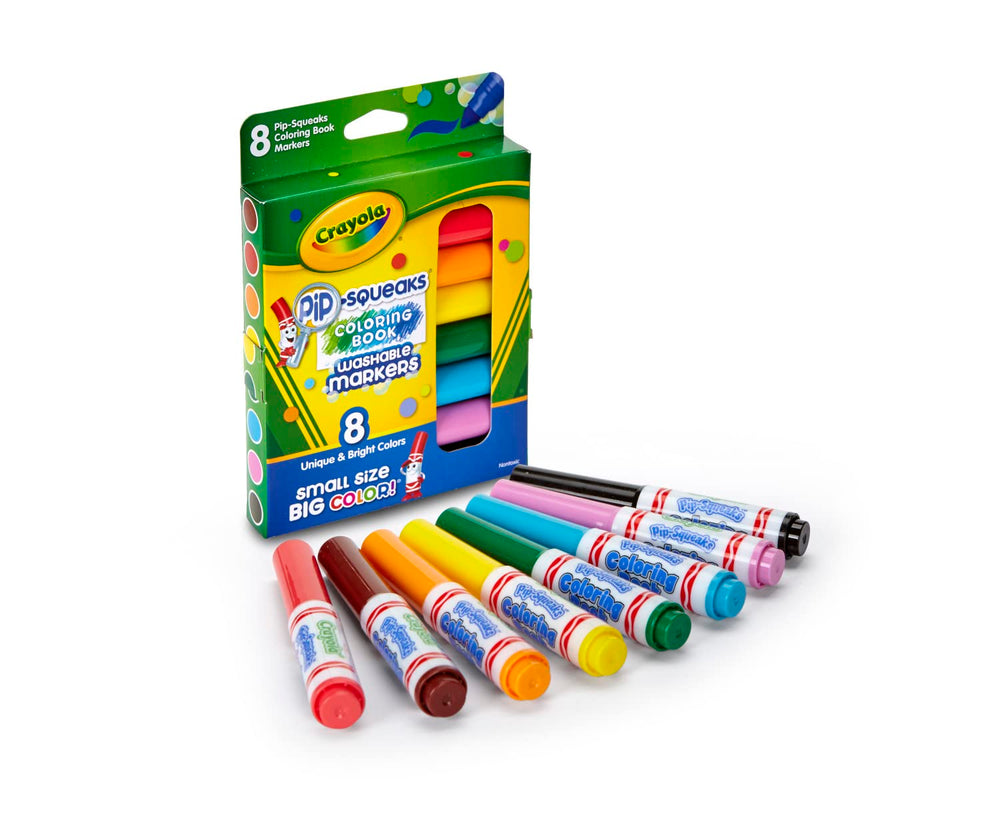 Washable Crayola Pip-Squeaks markers prevent mess on skin and fabrics.