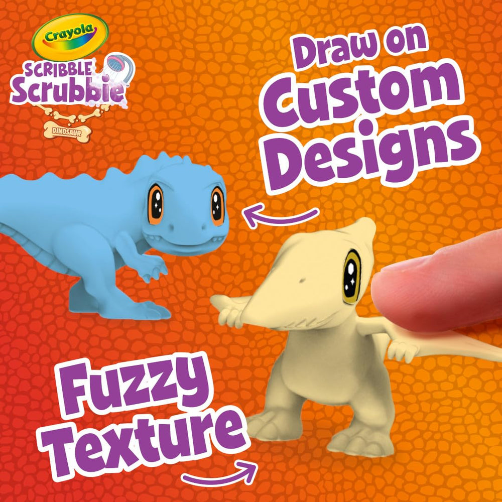 Crayola Scribble Scrubbie glow dinos glowing in color after light exposure.