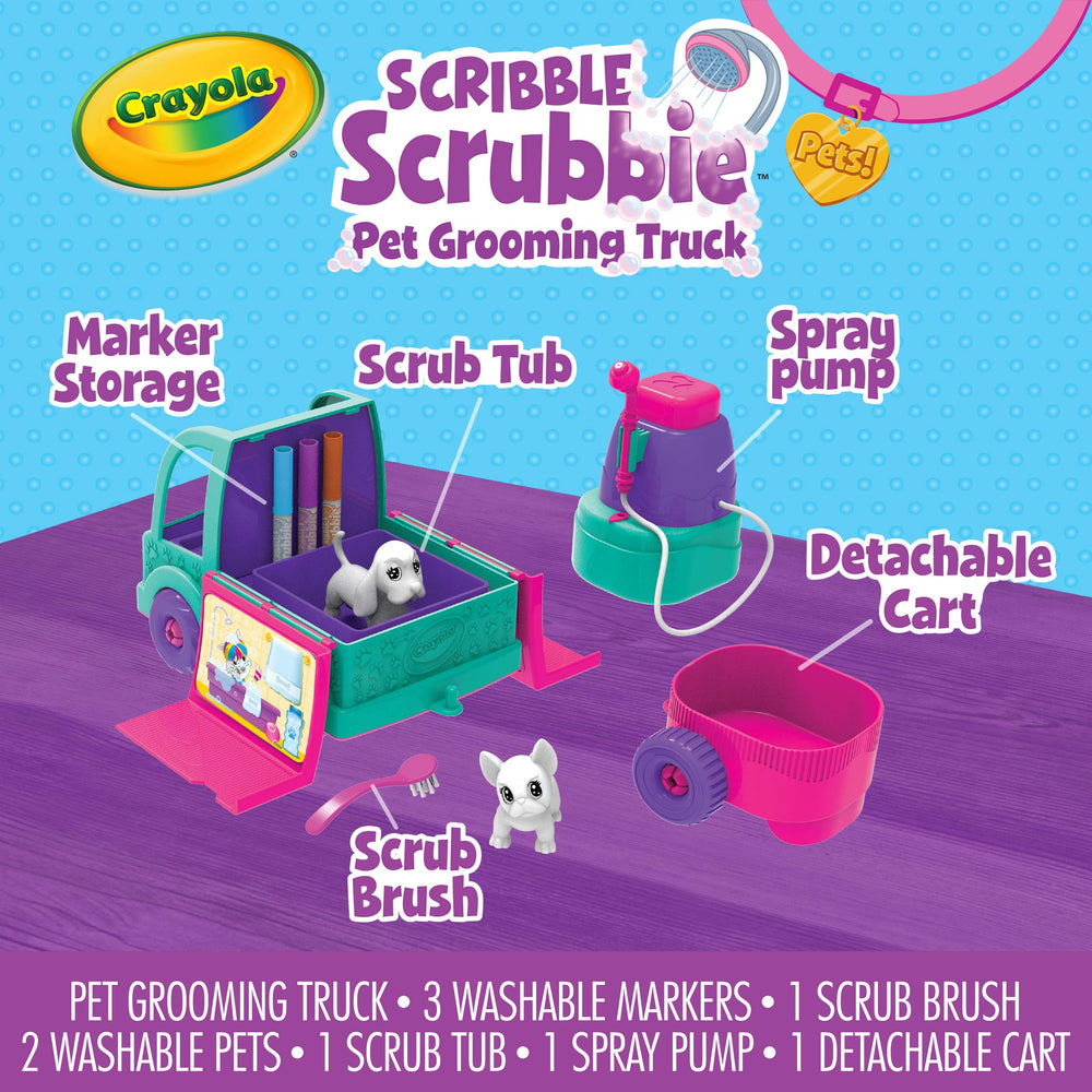Crayola Scribble Scrubbie Pets close up showing colorful outfits on pets