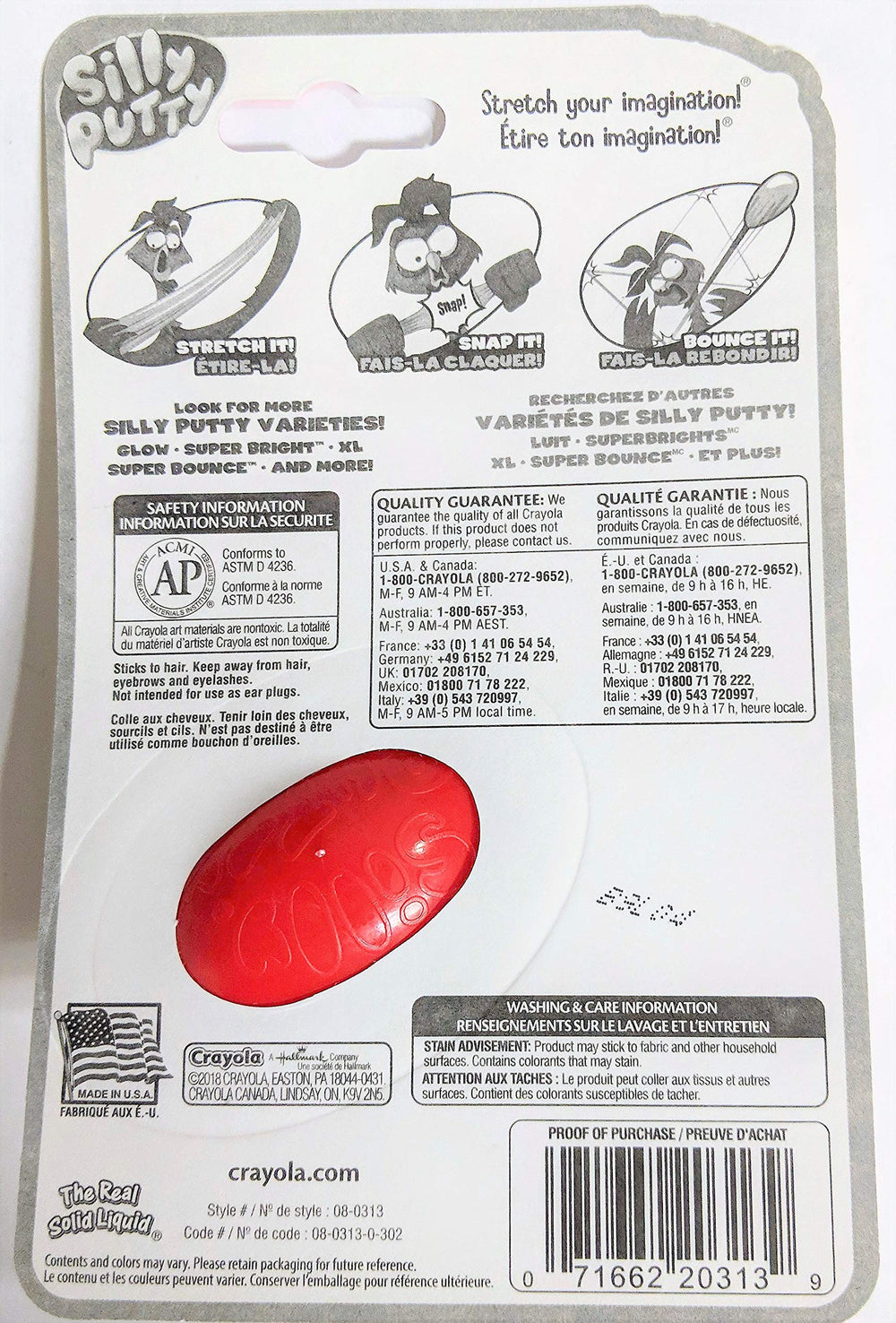 Crayola Silly Putty Original pack showing molding and stretching for imaginative play