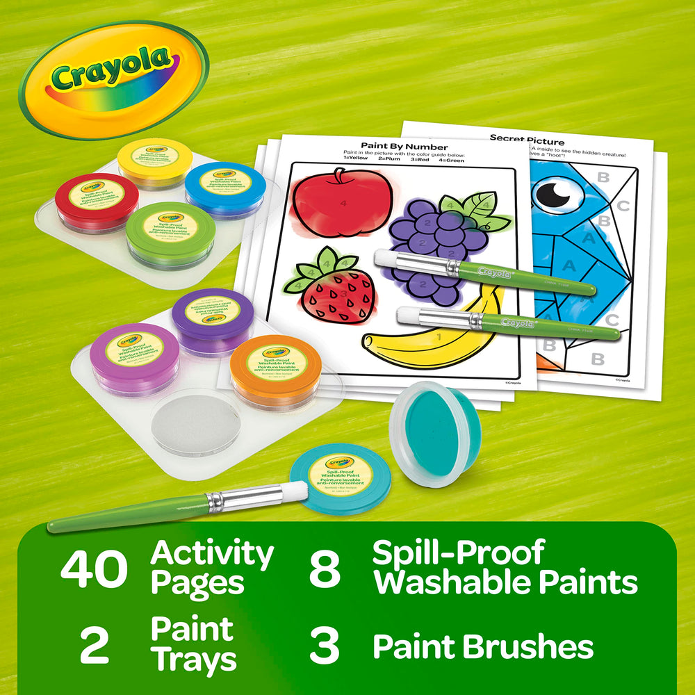 Crayola spill proof paint set includes 3 kid-friendly brushes for easy grips