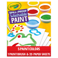 Crayola Spill Proof Paint Set includes a brush, paper, and instructions for easy setup.