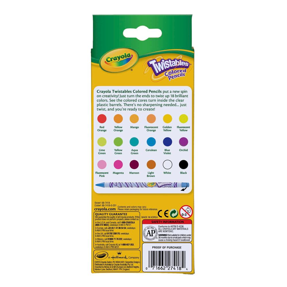 Crayola Twistables no-sharpening design for mess-free coloring sessions.