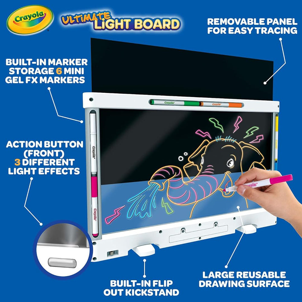 Crayola Ultimate Light Board built-in kickstand supports hands-free drawing and easy viewing.