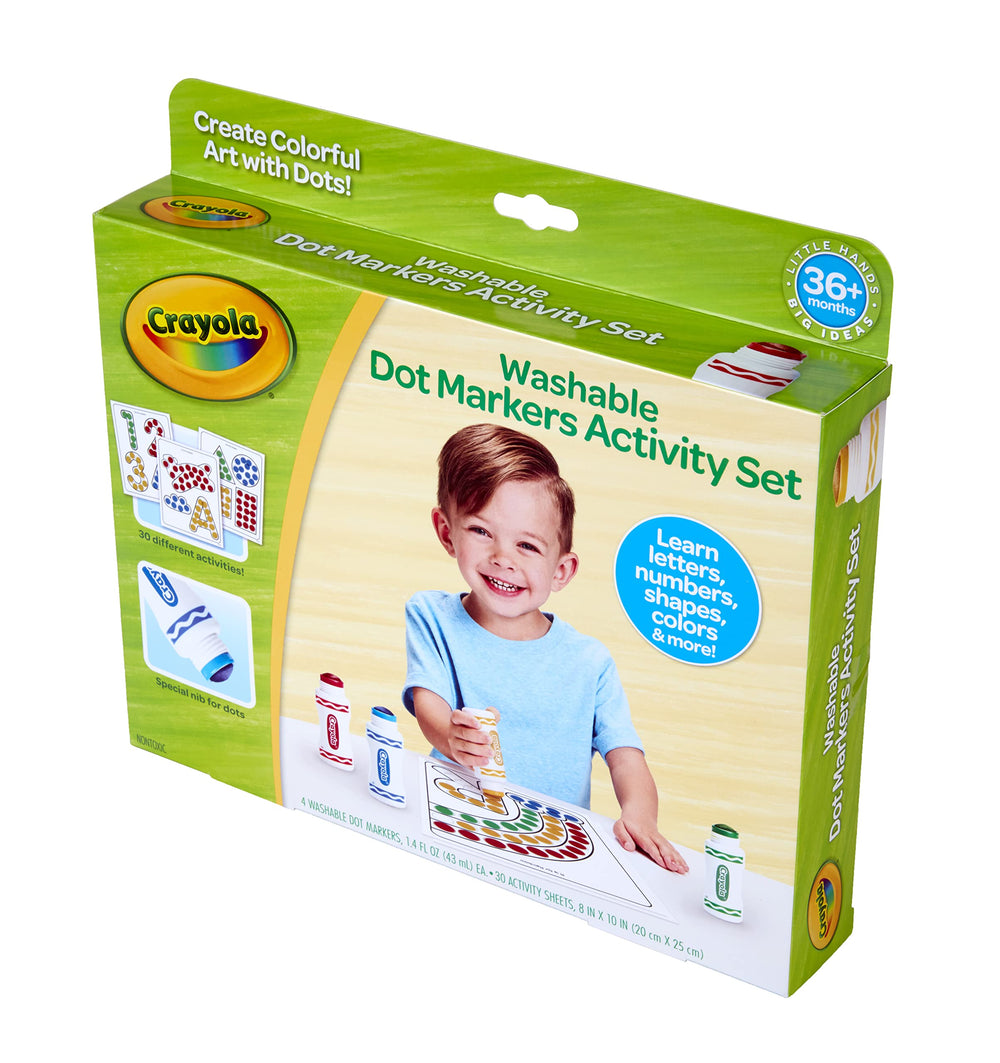 Crayola Washable Dot Markers 4 Markers Closeup—washable ink for easy cleanup.