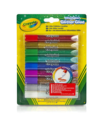Crayola glitter glue pen in gold shines on paper for festive cards.