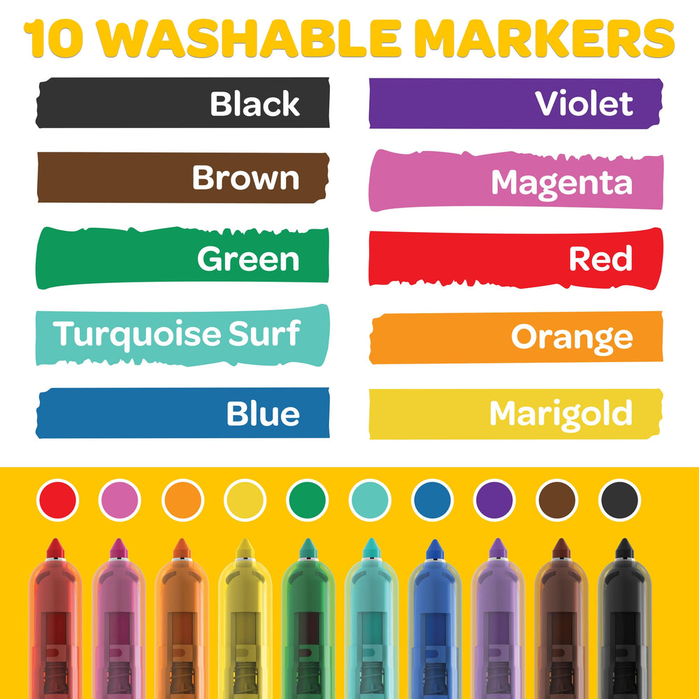 Crayola washable markers clean from skin, walls, and clothes.
