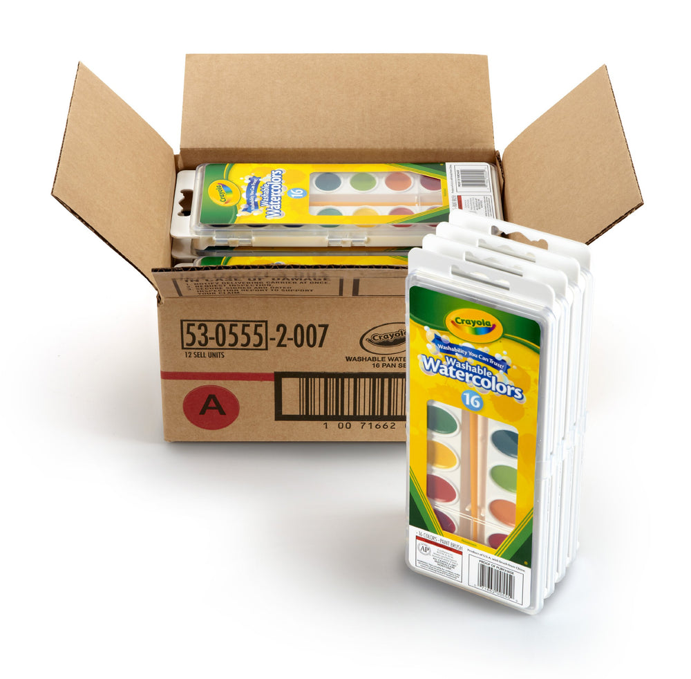 Crayola washable watercolor set front view with brush for classroom use