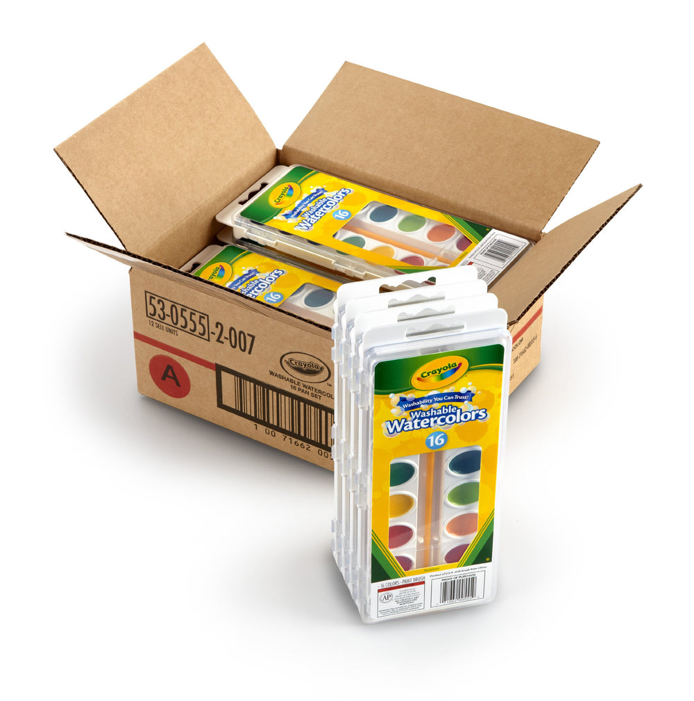 Crayola 16-color watercolor paints with brush, vibrant pigments for school projects