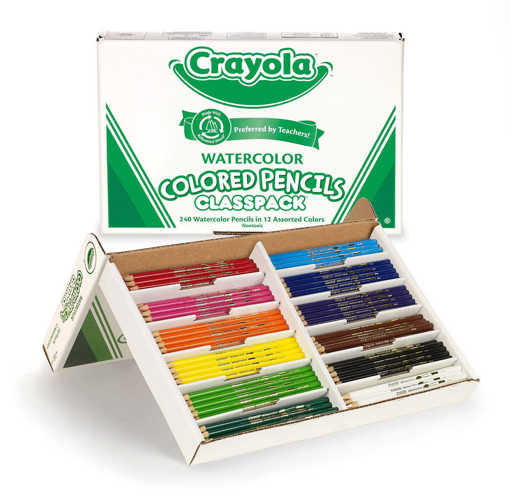 Crayola watercolor classpack with 240 pencils ready for dry and wet techniques.
