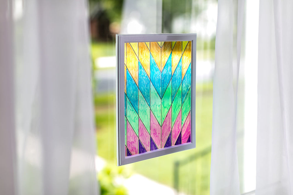 Crayola Window Markers on tiles and frames; safe, non-toxic for kids