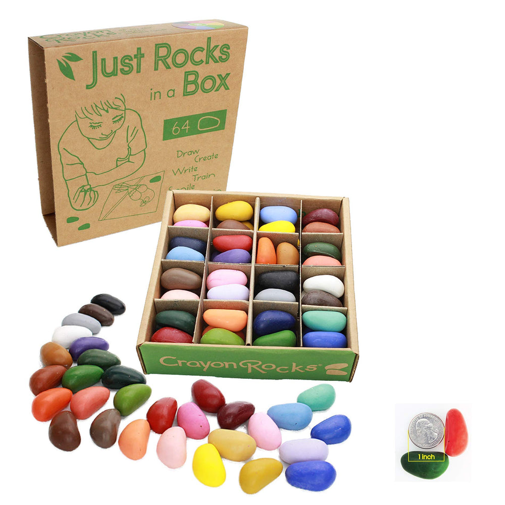 Crayon Rocks 64-count box front view for classroom handwriting practice