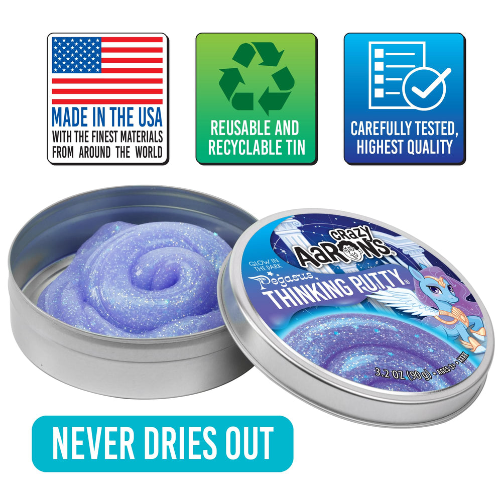 Crazy Aaron's Pegasus glow putty glows softly, adding a visual cue during low-light play.