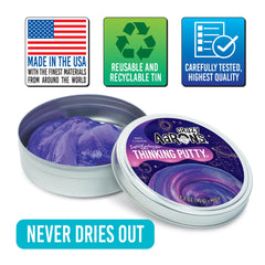 Includes 3.2 oz of Crazy Aaron's Thinking Putty in a durable tin.