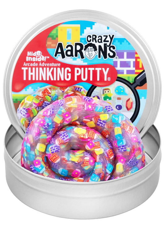 Crazy Aaron's Arcade Adventure thinking putty in a 4 inch tin with multi-color swirl for tactile fun