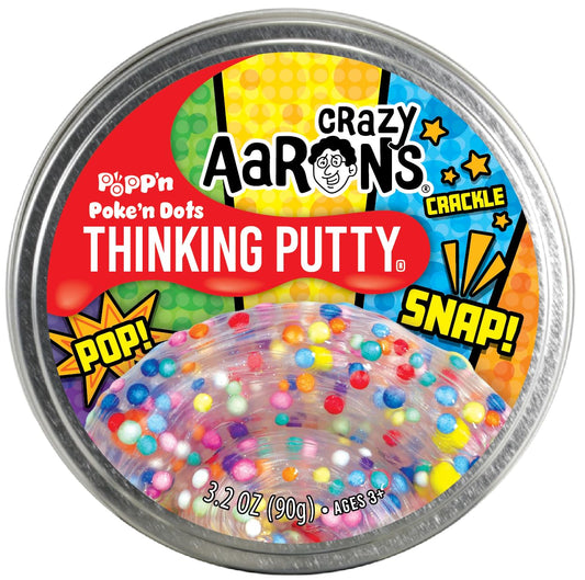 Crazy Aaron's Thinking Putty Poke N Dots tin front view for tactile creativity.