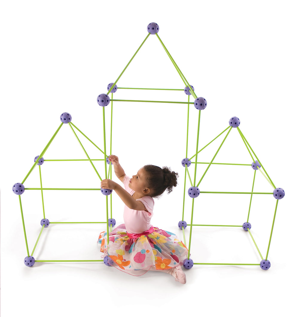 Close-up of Crazy Forts sticks demonstrating sturdy connectors for stable structures.