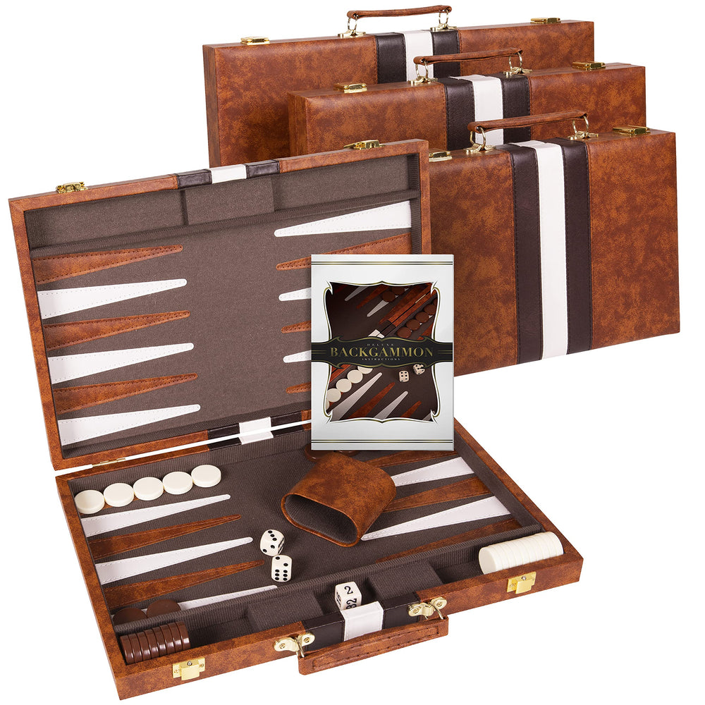 Strategy guide included with Crazy Games backgammon set for tactic ideas.